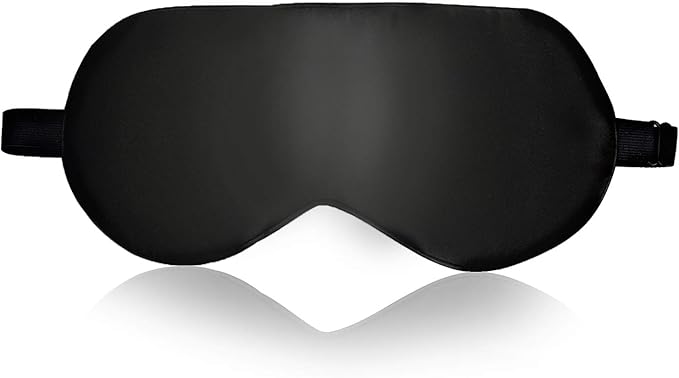 MMCTION Silk Satin Sleep Eye Mask Ultra Comfortable Soft Eye Covers Night Mask Blackout Blindford Eye Shades for Sleeping with Adjustable Strap for Women Men Black