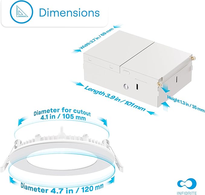 INFIBRITE 4 Inch 4000K Cool White 9W 750LM Thin LED Ceiling Light Kit, Dimmable, Wet Rated
