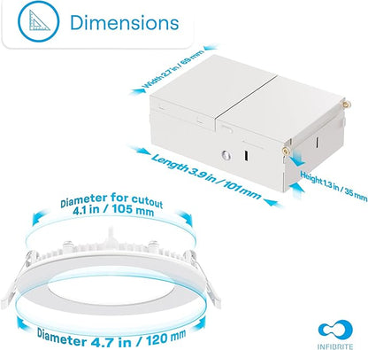 INFIBRITE 4 Inch 4000K Cool White 9W 750LM Thin LED Ceiling Light Kit, Dimmable, Wet Rated