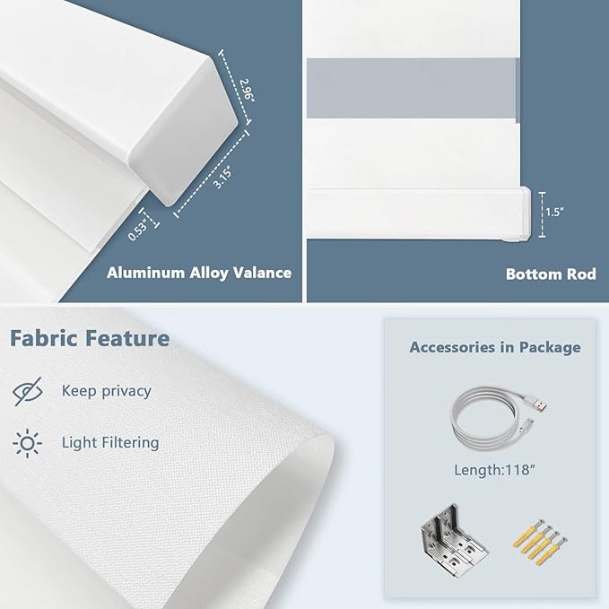 Motorized Zebra Blinds for Windows Cordless Electric Curtains with Remote Control Blackout Shades Custom Smart Blinds Compatible with Alexa Google Home?Febric Color Swatches?