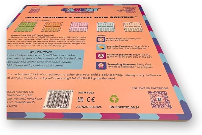 ROUTINO Bedtime Routine Chart for Kids, Visual Schedule with Interactive Paper Slider, Evening Sleep Tracker for Children, Promotes Consistent Nighttime Habits & Restful Sleep