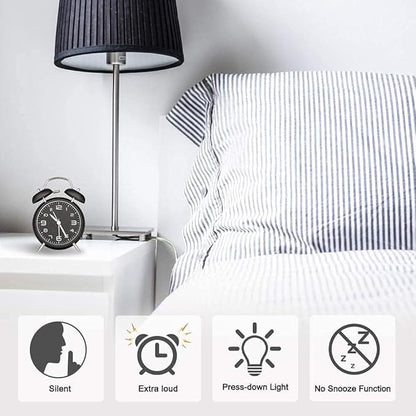 Loud Alarm Clock for Heavy Sleepers Adults, Metal 4 Inches Twin Bell Battery Operated Alarm Clocks for Bedrooms Decoration, Silent Non-Ticking Back-to-School Gift (Black)