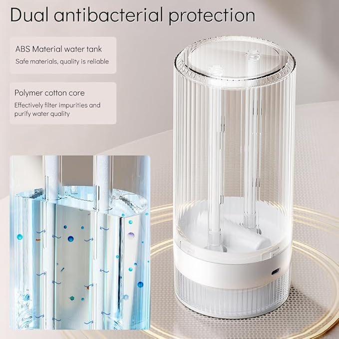 HomeBeyond Portable Mist Humidifier for Bedroom, 1.1L USB Charging and Plug-In Dual-Use, 28dB Quiet Dual Nozzle Air Humidifier for Home Baby Nursery & Plants, 8H Auto Shut-off and Warm Night Light