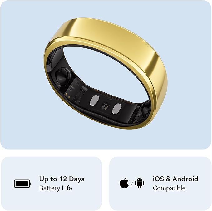 RingConn Gen 2, World’s First Smart Ring with Sleep Apnea Monitoring, No APP Subscription, 12-Day Battery Life, Stress/Heart Rate/Women's Health Tracker, Android & iOS Compatible (Gold, Size 10)