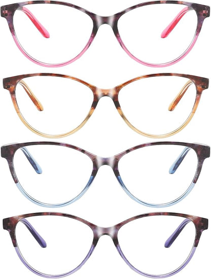 Przene 4 Pack Blue Light Blocking Reading Glasses,Readers for Women and Men with Spring Hinge