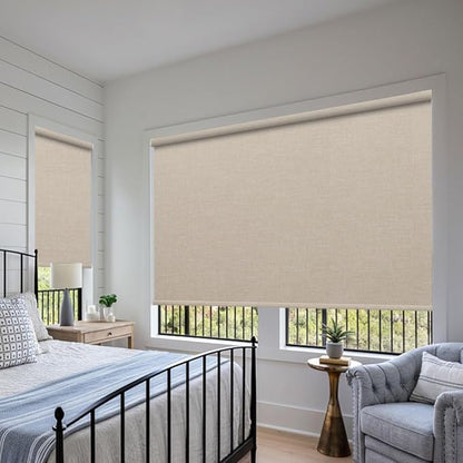ZSHINE Motorized Blackout Window Blinds Over-Size Customize Width (21-114 Inches) Remote Control Wireless and Rechargeable Motor Roller Shades Blinds for Windows(82133B)