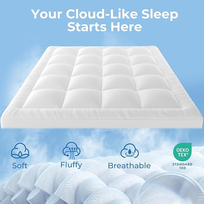 YUGYVOB California King Mattress Topper - 600GSM Extra Thick Cooling & Breathable Mattress Pad with Deep Pocket 8"-21" & Soft Down Alternative Filling, White