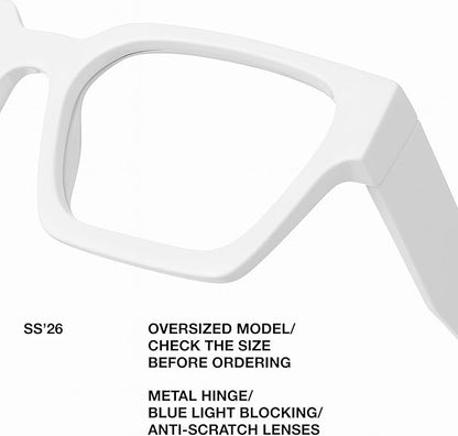 livho Oversized Eyewear Frame for Woman and Men - Rectangle Fashion Glasses for Computer, Chic Preppy Frame