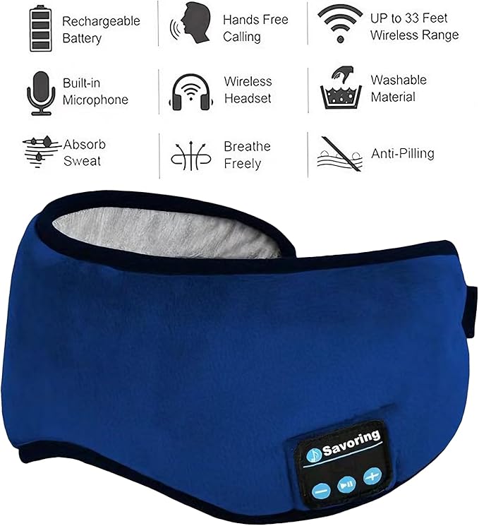 Wireless Bluetooth Sports Headband Headphones Ultra-Thin HD Stereo Perfect for Sleeping Workout Jogging Yoga Insomnia Blue Air Travel Meditation