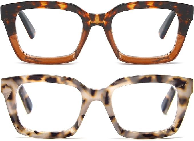 REAVEE 2 Pack Oprah Style Oversized Reading Glasses for Women Men Blue Light Blocking, Ladies Stylish Retro Square Large Computer Readers (Leopard/Tea Leopard 3.5x)