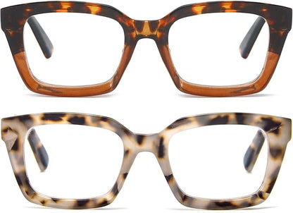 REAVEE 2 Pack Oprah Style Oversized Reading Glasses for Women Men Blue Light Blocking, Ladies Stylish Retro Square Large Computer Readers (Leopard/Tea Leopard 1.25x)