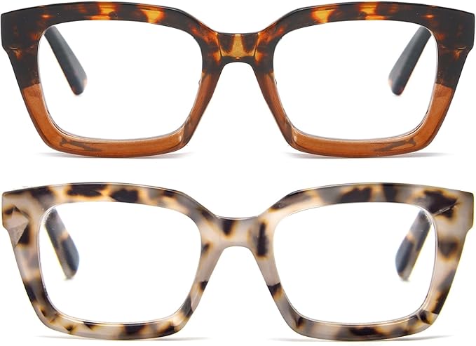 REAVEE 2 Pack Oprah Style Oversized Reading Glasses for Women Men Blue Light Blocking, Ladies Stylish Retro Square Large Computer Readers (Leopard/Tea Leopard 1.5x)