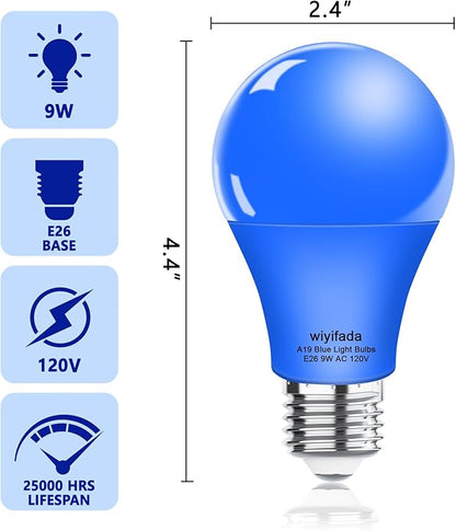 2 Pack A19 LED Blue Light Bulbs,120V E26 Christmas Blue LED Lights 9W Replace up to 100W,Dimmable Colored Light Bulbs for Thanksgiving Day, Home Lighting, Party Decoration, Holiday Lighting