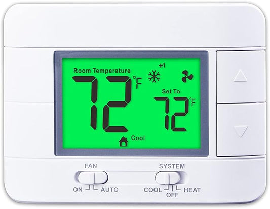 Upgraded Multi-Stage Non-Programmable Thermostats for Home 2 Heat/2 Cool, with Temperature & Humidity Monitor and Large Green LCD