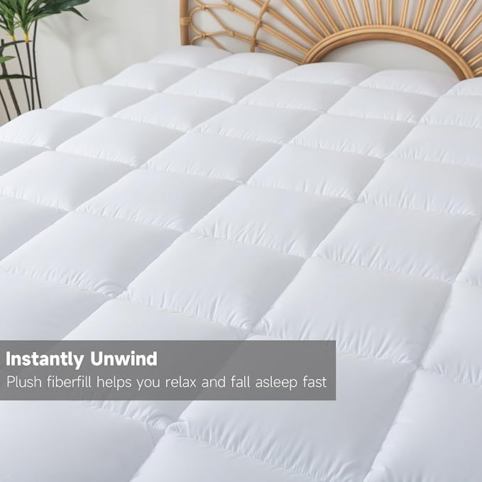 Memory Foam Mattress Topper King 2inch+2inch, Pressure-Relieving Bed Topper with Secure Strap Design for Back Pain, Soft and Supportive, Shredded Memory Foam