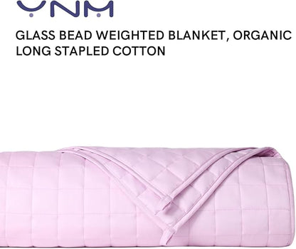 YnM Exclusive Weighted Blanket, Organic Long Stapled Cotton with Glass Beads, Bed Blanket for One Person of 190lbs, Ideal for Queen/King Bed (60x80 Inches, 20 Pounds, Lavender)