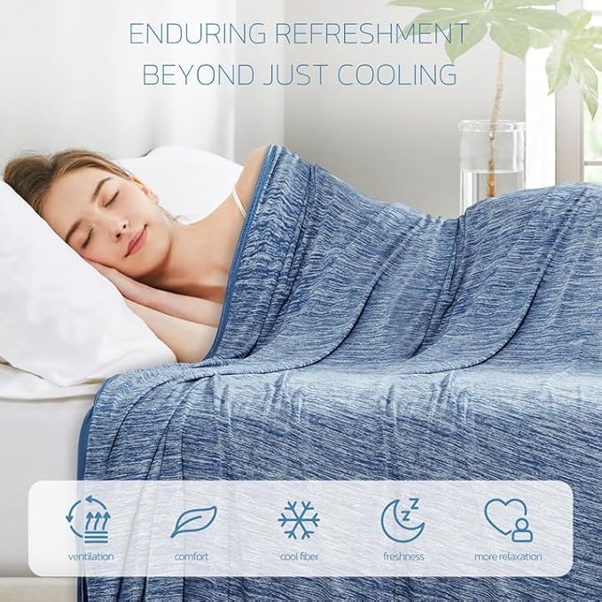 Degrees of Comfort Lightweight Breathable Cooling Blanket for Hot Sleepers- Double Side Summer Thin Cozy Blanket for Adults Kids, Oeko-TEX 100% Certified(Blue, 50"x70")