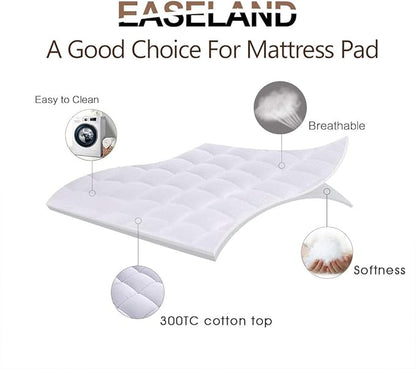 EASELAND California King Mattress Pad Pillow Top Mattress Cover Quilted Fitted Mattress Protector Long Cotton Top 8-21" Deep Pocket Cooling Mattress Topper (72x84 Inches, White)