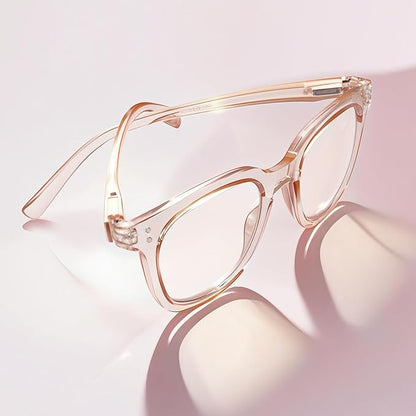 Reading Glasses for Men Women Blue Light Blocking with Spring Hinge, Blocking Readers Anti UV Ray Filter Eyeglasses, Square Computer Reader Glasses, Pink, +3.0