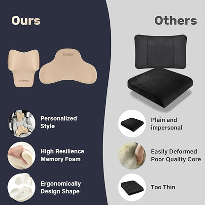 Coverado Lumbar Support and Headrest Pillow for Car, Memory Foam Ergonomic Head Neck Support Pillow for Driving Seat, Back Support and Pain Relief, Seat Cushion for Car, Driver, Office