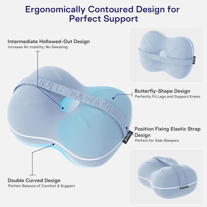 Leg & Knee Pillow for Side Sleepers - Smooth Spine Alignment Pillow - Memory Foam Knee Pillows for Back Hip Pain, Spine Aligning, Sciatica, Surgery Recovery, Pregnancy