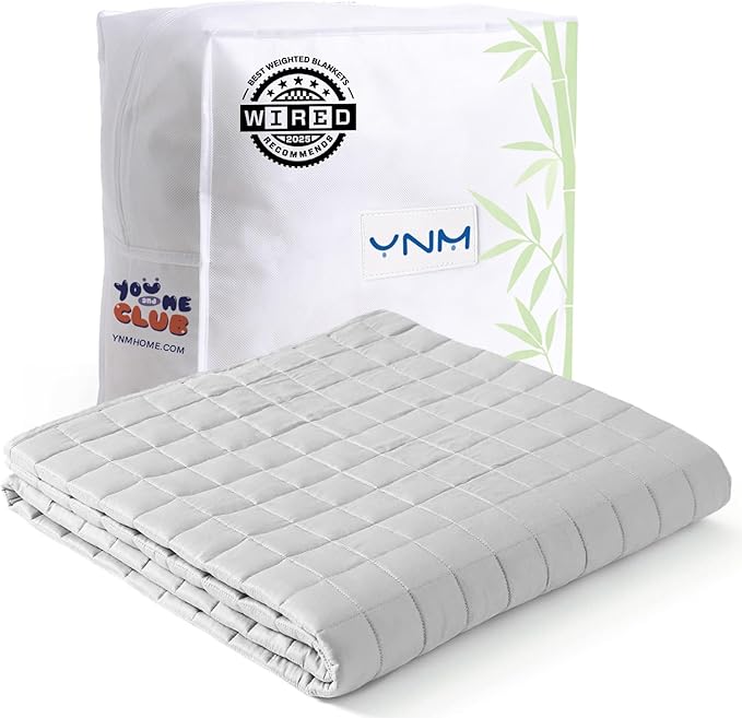 YnM Cooling Weighted Blanket for Adults, 15lbs Heavy Bed Throw for One Person of 140lbs, Perfect for Hot Sleepers or Warm Climates with Rayon/Glass Beads(60x80 Inches, Queen Bed, Light Grey)