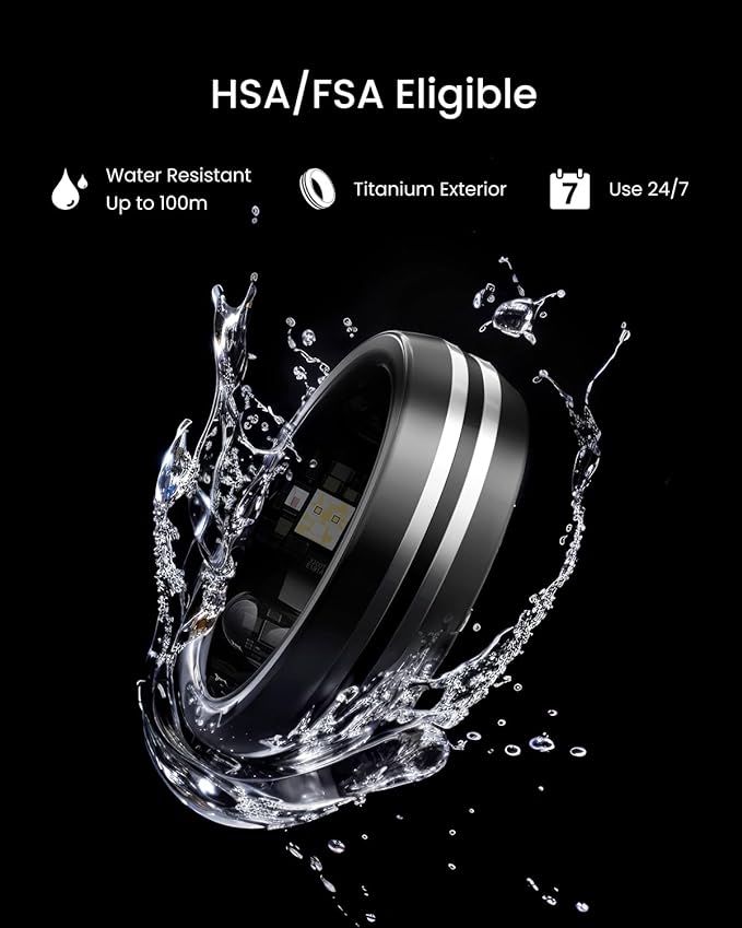 RENPHO Lynx Smart Ring-All Day Sleep & Activity Tracking, Includes Charging Case, Gifts for Men, 7-Day Battery Life, Subscription-Free App for iOS & Android, Size Before You Buy (Black, Size 13)