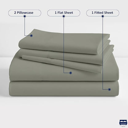 Cottingon 33"x75" Cot Sheet and Pillow Case 4 Piece Set, 100% Egyptain Cotton Soft Bedding Perfect for Rollaway, Folding, Guest Bed Frame, Fits Upto 7" Deep Mattress, Light Grey Solid