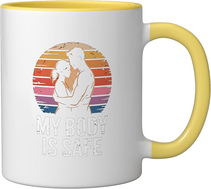 Breathing Relaxation Stress Relief Vagus Nerve Stimulation Ceramic Mug, Yellow/White