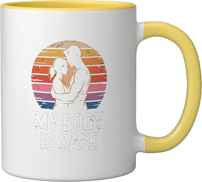 Breathing Relaxation Stress Relief Vagus Nerve Stimulation Ceramic Mug, Yellow/White