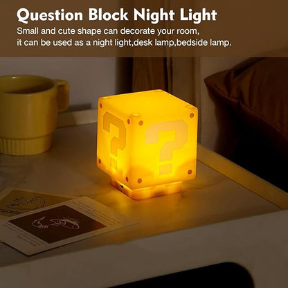 TLAOTNIY Super Bros Mini Question Block Night Lights - USB Powered Bedside Lamp with Game Sound Effects - Gift for Friends & Fans (2Pack)