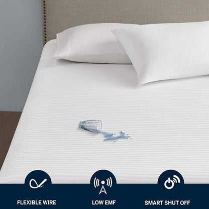 Serta Waterproof Heated Mattress Pad, Electric Bed Warmer with 10 Heat Settings, Auto Shut Off Timer, ETL Certified Electric Mattress Pad, Elastic Deep Pocket, Machine Washable, White Twin XL