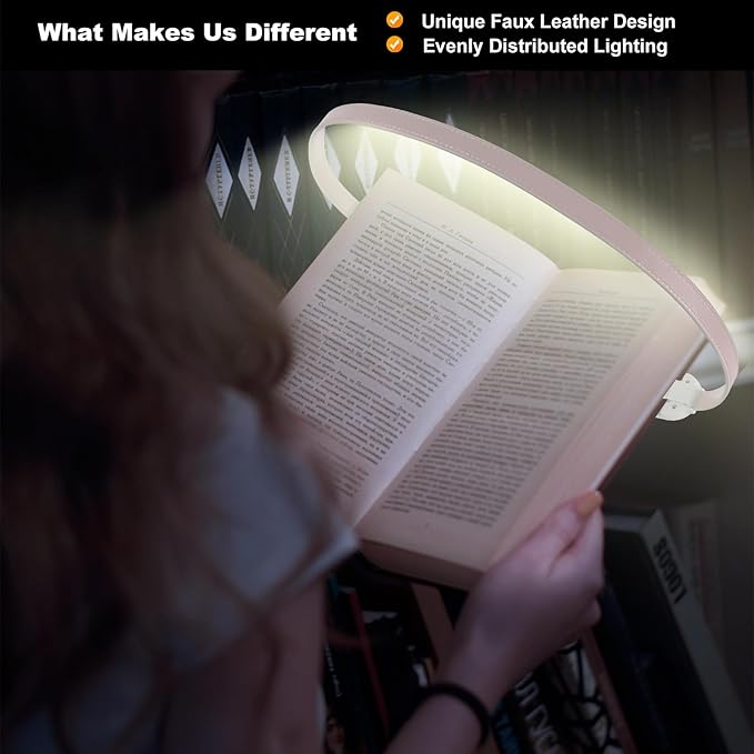 Rechargeable Book Light for Reading, 12 LED Eye-Care Reading Light, 4 Color Temperatures, Stepless Dimming, No Flicker, Evenly Distributed Lighting for Books, Perfect for Reader (White)