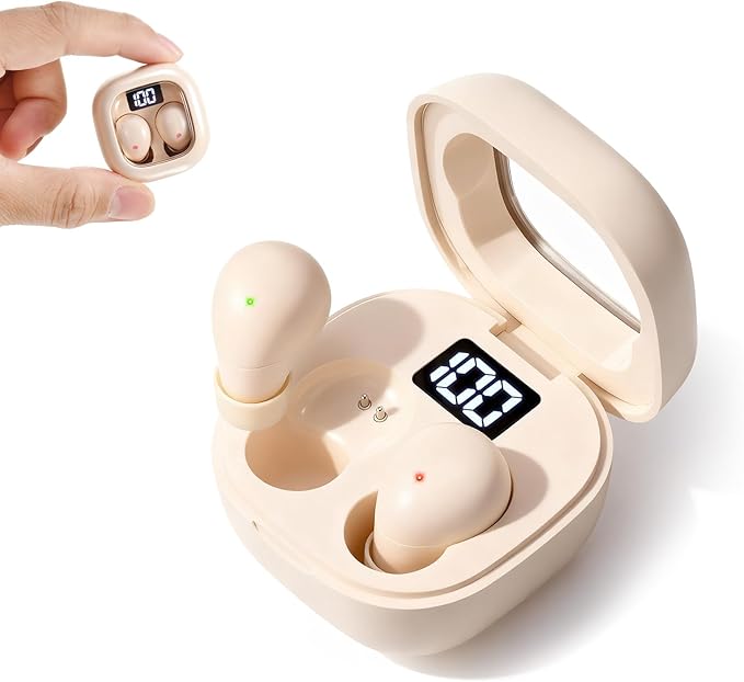 Invisible Mini Sleep Earbuds for Side Sleepers, Ultra-Comfortable & Feather-Light Bluetooth 5.4 Sleep Headphones, LED Display Portable Case Small Earphones for Sleep Work Sports (Beige)