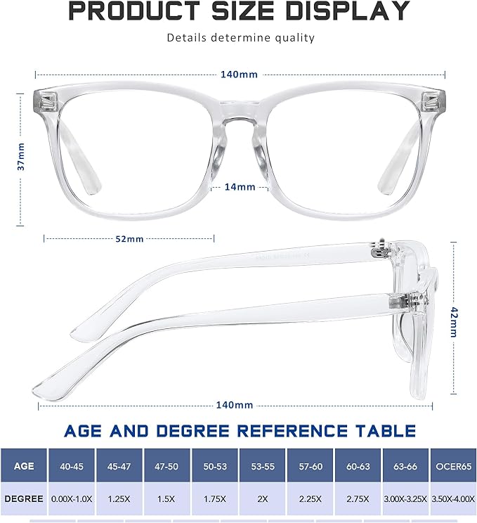 Reading Glasses for Women Men - Blue Light Blocking UV Filter Readers, Anti Eyestrain Eyeglasses