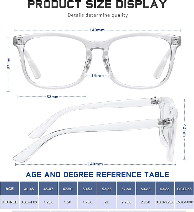 Reading Glasses for Women Men - Blue Light Blocking UV Filter Readers, Anti Eyestrain Eyeglasses