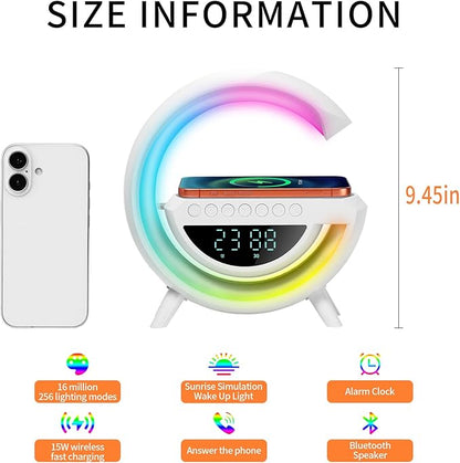 Table Lamp Smart Alarm Clocks Alarm Clocks for Bedrooms White Speaker Wireless Charger Smart Light Sound Machine 9.45 inch Night Light Lamp Sunrise Alarm Clock Restroom Bedroom (Large-Style 3401)