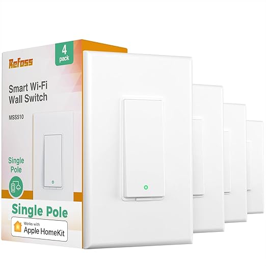 Refoss Smart Switch Single Pole 4 Pack, Smart Light Switch, Neutral Wire Required, Compatible with Apple HomeKit, Amazon Alexa, Voice Control, 120V AC, 2.4GHz Wi-Fi, No Hub Required