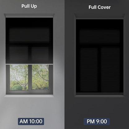 Cellular Shades Light Filtering Honeycomb Blinds for Indoor Windows, Cordless Cellular Shades 1.5 inch Cell Pleated for Bedroom Home Office, Custom Size, Half Shading Black