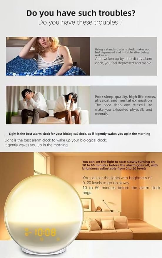 Smart Sunrise Alarm Clock: Simulated Sunrise & Sunset Wake-Up Light with APP/Voice Control, 7 Colour Night Light & 7 Soothing Sounds/FM, Natural Wake and Sleep Aid, Bedside Lamp Gift