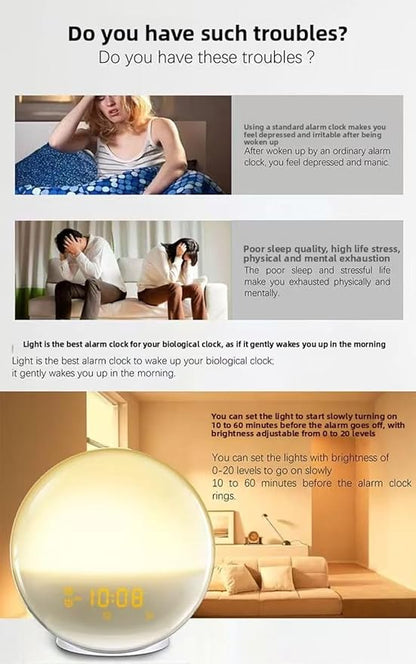 Smart Sunrise Alarm Clock: Simulated Sunrise & Sunset Wake-Up Light with APP/Voice Control, 7 Colour Night Light & 7 Soothing Sounds/FM, Natural Wake and Sleep Aid, Bedside Lamp Gift