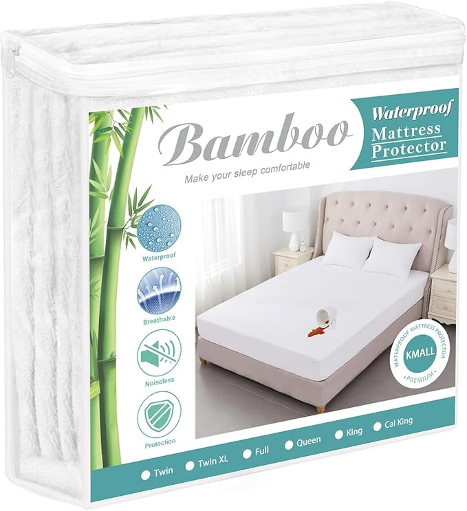 King Size Cooling Waterproof Mattress Protector Pad Cover, Breathable Fitted Sheet Style Deep Pocket-Noiseless,Vinyl,PVC Free,Waterproof Bed Matress Cover Washable for Home, Bedroom, Hotel