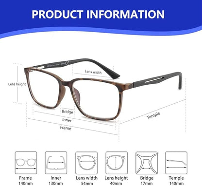 BLUEMOKY Blue Light Reading Glasses for Men，Sport Square Frame Readers, Anti Glare Computer Glasses
