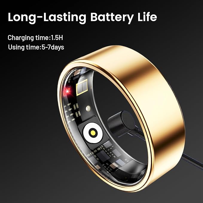 Mirlray Smart Ring for Women & Men, Smart Ring Health Tracker, Blood Oxygen & Heart Rate Monitor, Long Lasting Battery Sleep Ring, 10ATM Waterproof Fitness Ring (Rose Gold, #7)