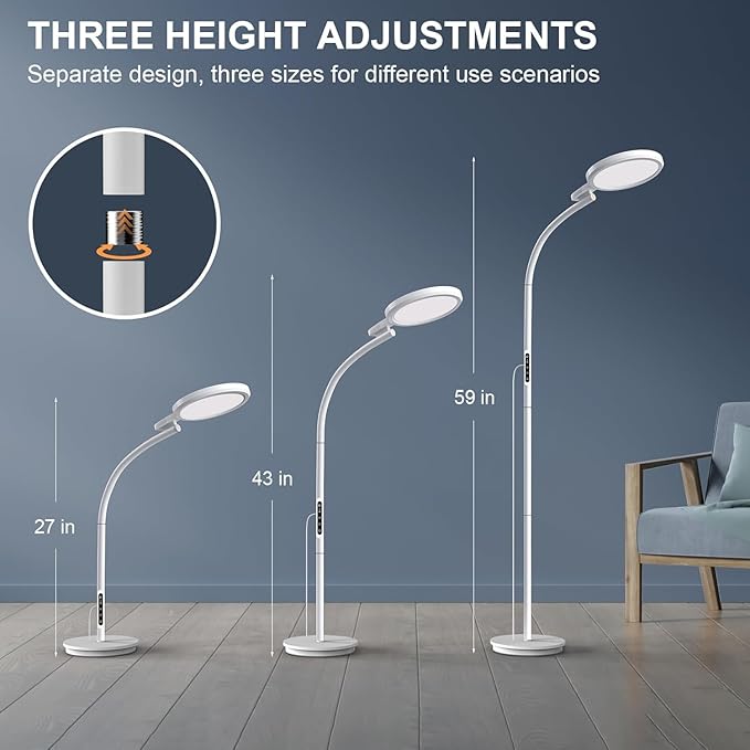 Light Therapy Lamp, LED Sunlight Lamp, 10000 Lux Full Spectrum Happy Therapy Lamp, Floor andDesklamp with 5 Brightness & 5 Color Temperatures, 3 Heights for Apartment/Office/Home