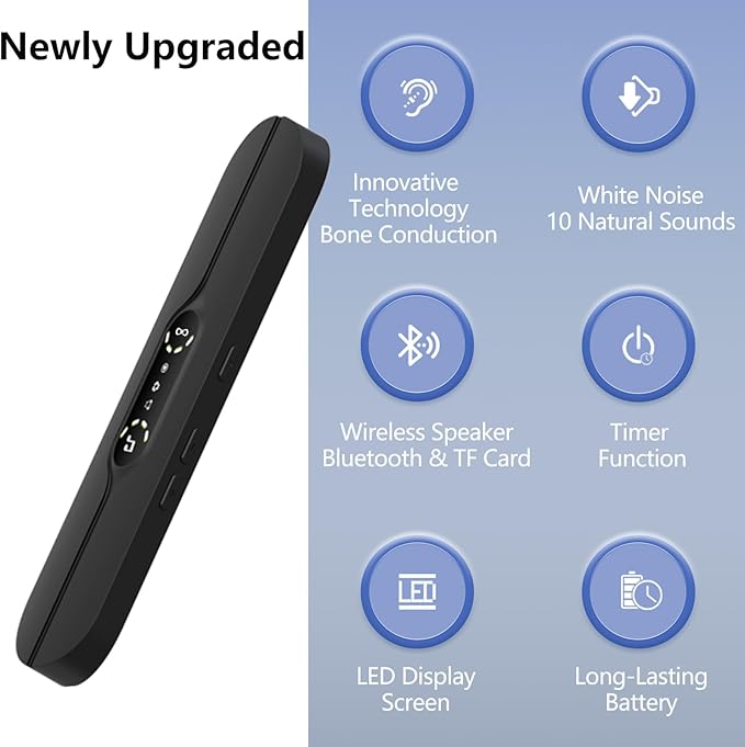 Hesond Pillow Speaker Bone Conduction Stereo Bluetooth Wireless Music Mini Portable Sleep Headphones Bar Sleep Speaker with LED Display White Noise Timer for Side Sleepers Supports TF Card (White)