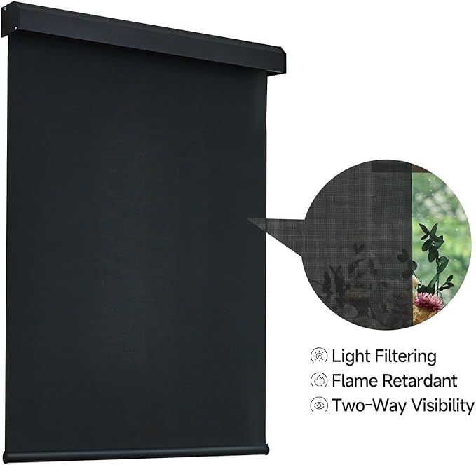 Motorized Light Filtering Roller Shades with Remote Control, Electric Smart Shades Compatible with Alexa and Google, Rechargeable, Customizable Size (fireproofing Black)