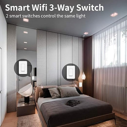 3 Way Smart Light Switch, Compatible with Alexa, Google Assistant, IFTTT, WiFi, Neutral Wire Required, Schedule Setting APP Remote Control, ETL, No Hub Required (3 Way Smart Switch 2pack)