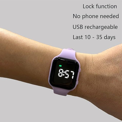 Water Resistant Potty Training Watch Rechargeable Vibrating Alarm Reminder Watch Silent Wake Up Wristband - with Lock (Purple)