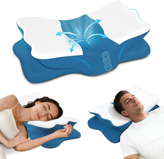 Cervical Neck Pillow for Sleeping - Ergonomic Pillow for Neck Pain Relief - Memory Foam Pillows with Cooling Pillowcase, Orthopedic Contour Neck Support Pillow for Side, Back and Stomach Sleepers